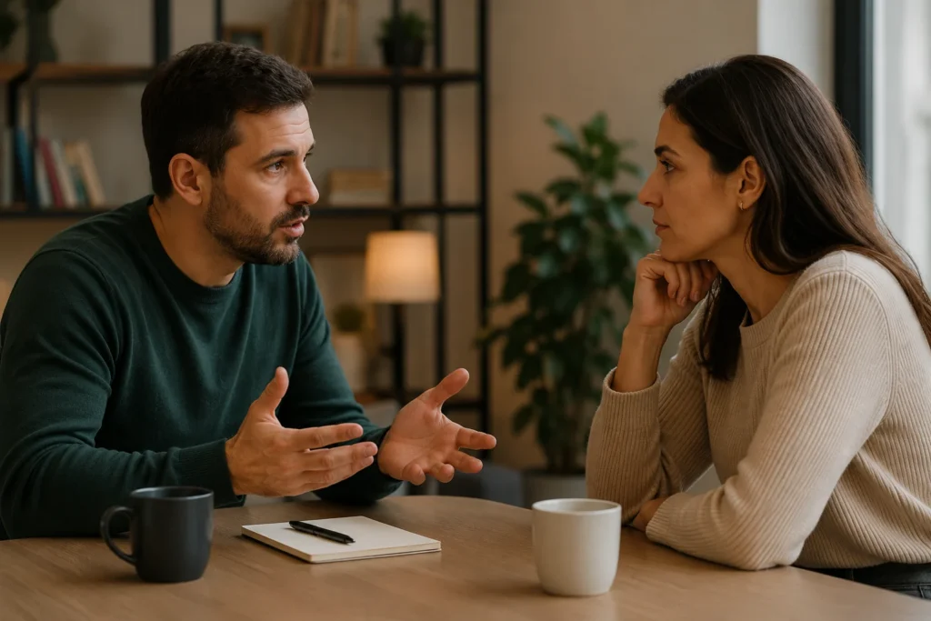 Comunicação não violenta em uma conversa difícil entre duas pessoas