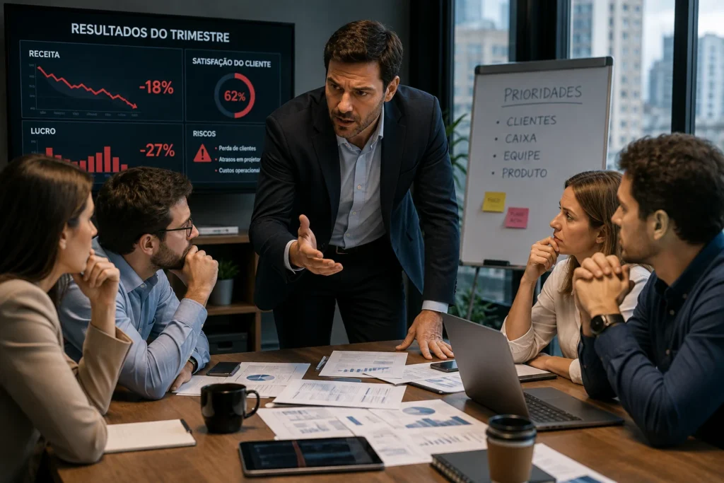 Liderança sob pressão durante uma reunião com a equipe